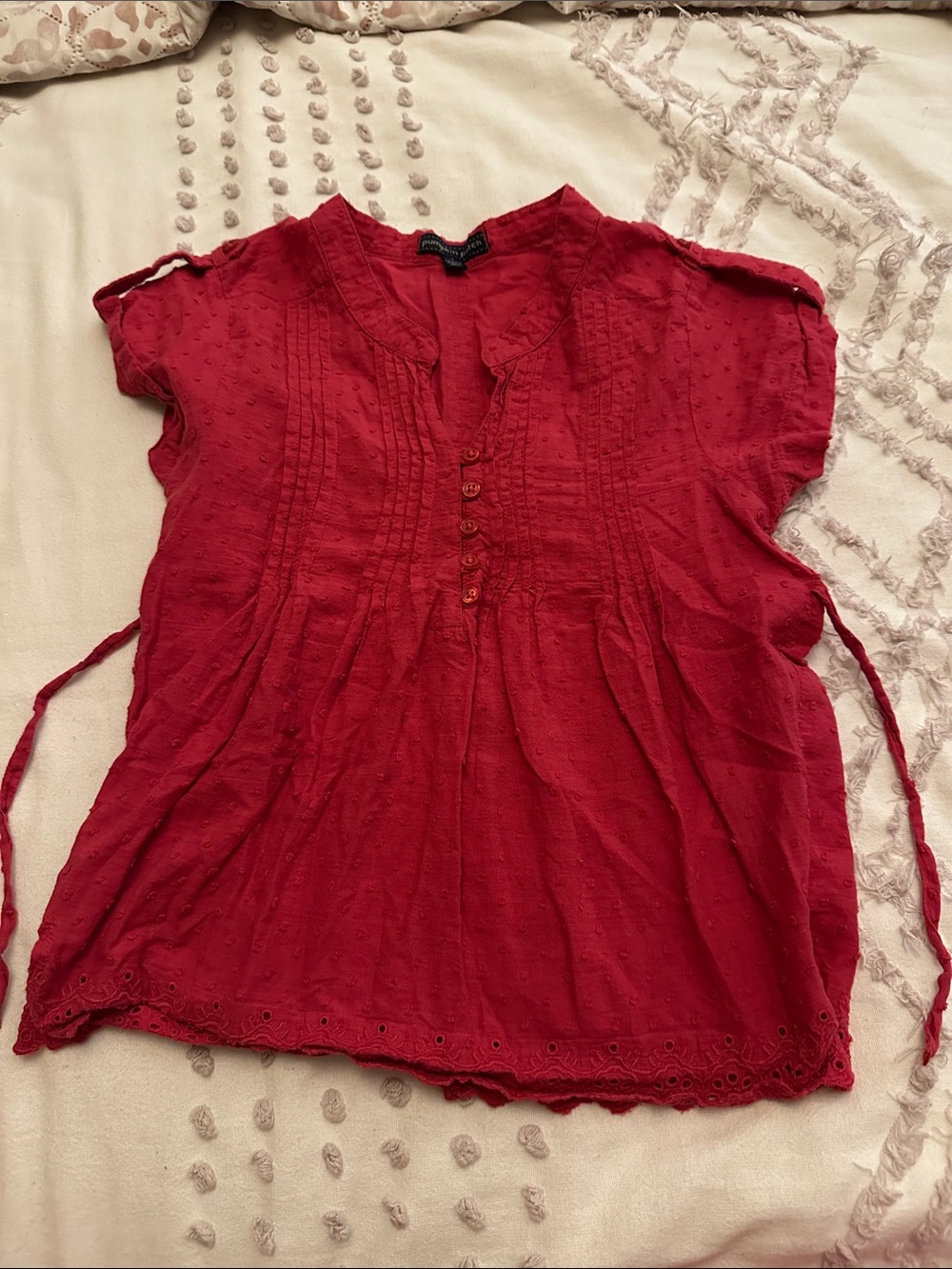 pumpkin patch Red Textured Pintuck Girl’s Blouse